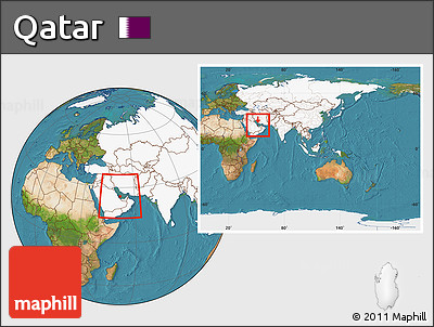 Satellite Location Map of Qatar, highlighted continent, within the entire continent