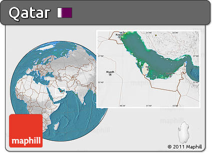 Satellite Location Map of Qatar, lighten, desaturated, land only