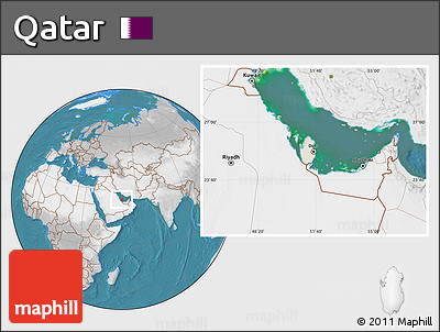 Satellite Location Map of Qatar, lighten, desaturated, land only