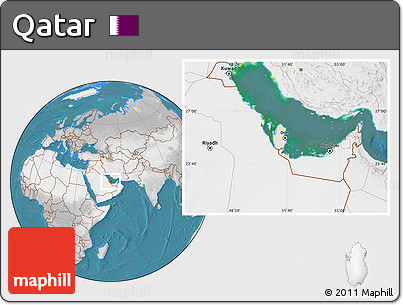 Satellite Location Map of Qatar, lighten, desaturated, land only