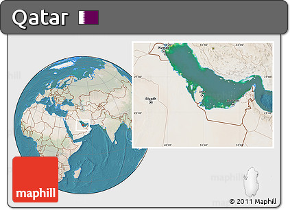 Satellite Location Map of Qatar, lighten, land only