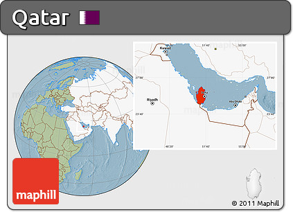 Savanna Style Location Map of Qatar, highlighted continent, hill shading