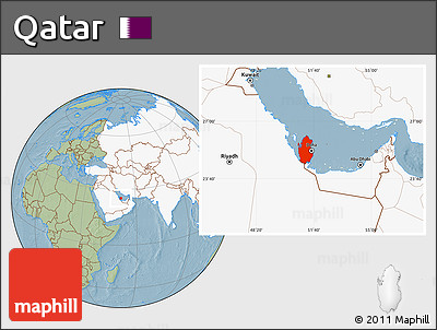 Savanna Style Location Map of Qatar, highlighted continent, hill shading