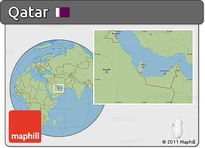 Savanna Style Location Map of Qatar, hill shading inside