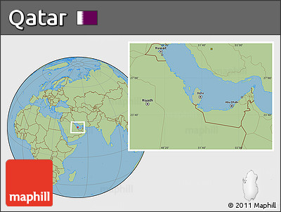 Savanna Style Location Map of Qatar, hill shading inside