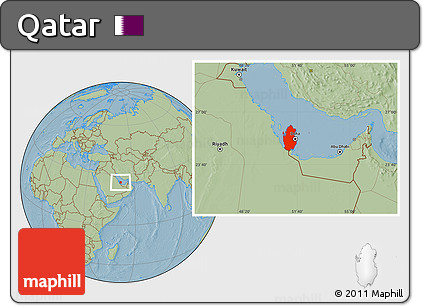Savanna Style Location Map of Qatar, hill shading