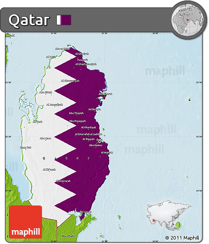 Flag Map of Qatar, physical outside