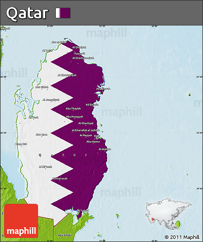 Flag Map of Qatar, physical outside