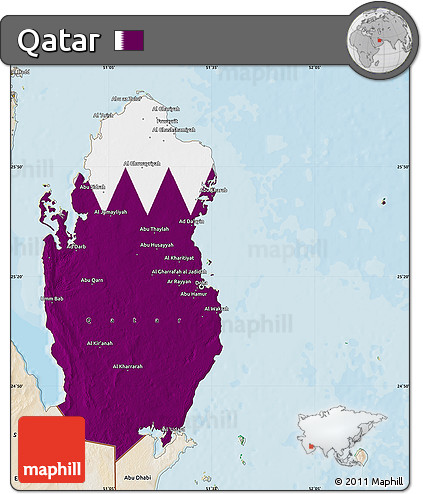 Flag Map of Qatar, satellite outside, bathymetry sea, flag rotated