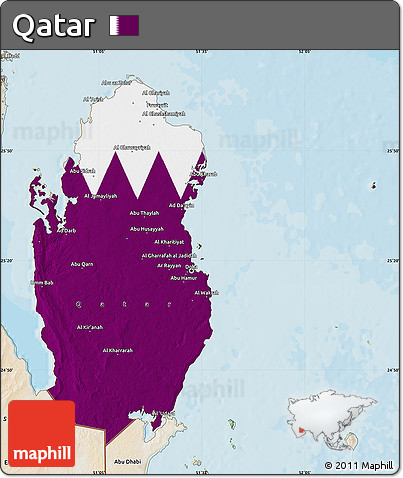 Flag Map of Qatar, satellite outside, bathymetry sea, flag rotated