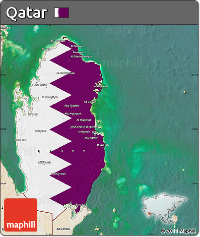 Flag Map of Qatar, satellite outside