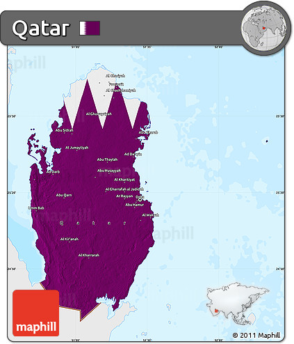 Flag Map of Qatar, single color outside, bathymetry sea, flag aligned to the middle