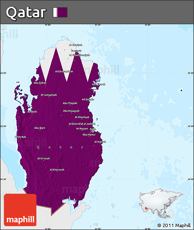 Flag Map of Qatar, single color outside, bathymetry sea, flag aligned to the middle