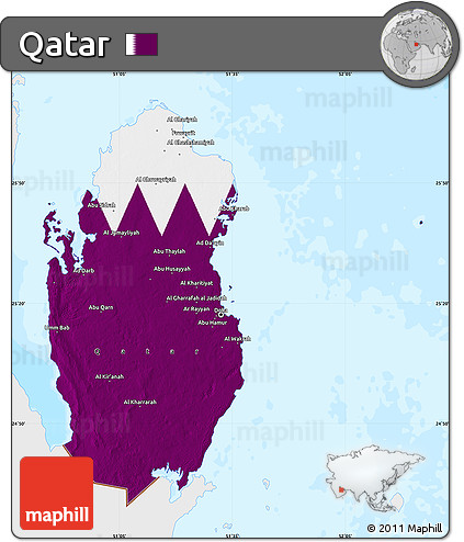 Flag Map of Qatar, single color outside, bathymetry sea, flag rotated