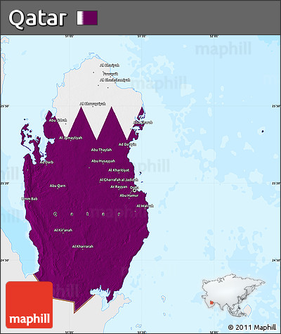 Flag Map of Qatar, single color outside, bathymetry sea, flag rotated