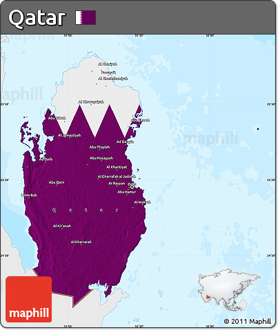 Flag Map of Qatar, single color outside, bathymetry sea, flag rotated