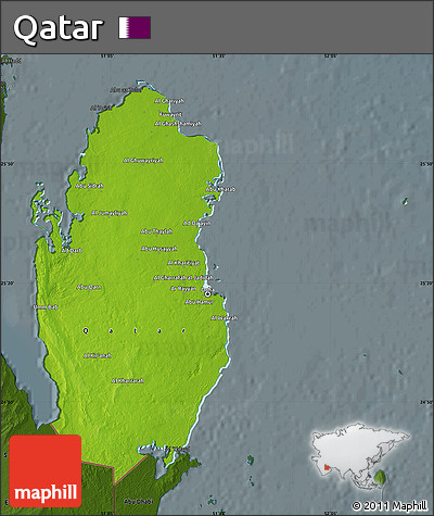 Physical Map of Qatar, darken