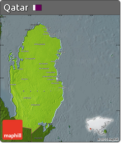 Physical Map of Qatar, darken