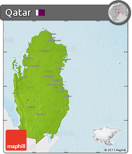 Physical Map of Qatar, single color outside
