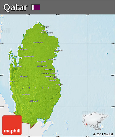 Physical Map of Qatar, single color outside