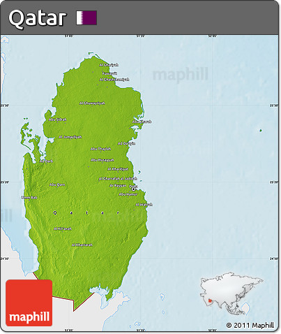 Physical Map of Qatar, single color outside