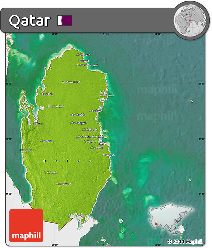 Physical Map of Qatar, single color outside, satellite sea