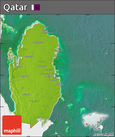 Physical Map of Qatar, single color outside, satellite sea