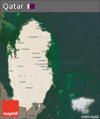 Satellite Map of Qatar, darken