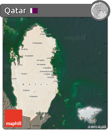 Satellite Map of Qatar, darken