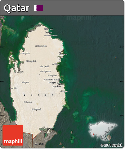 Satellite Map of Qatar, darken