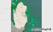 Satellite Map of Qatar, darken, semi-desaturated, land only