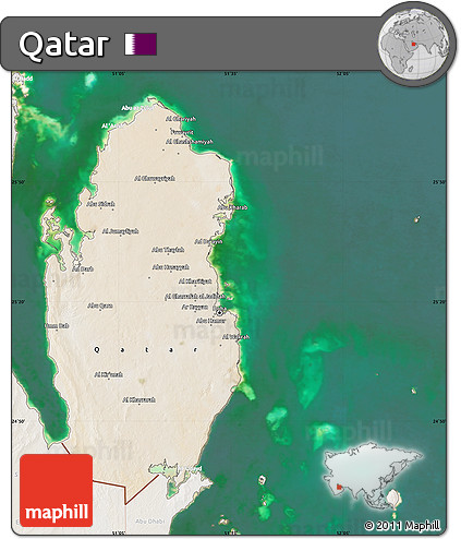 Satellite Map of Qatar, lighten, land only