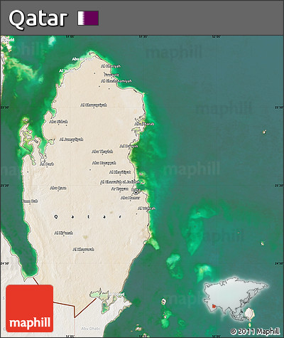 Satellite Map of Qatar, lighten, land only