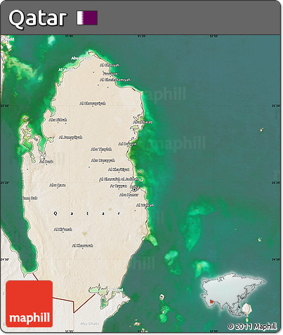 Satellite Map of Qatar, lighten, land only
