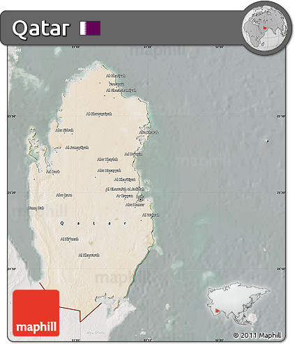 Satellite Map of Qatar, lighten, semi-desaturated