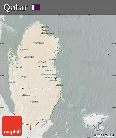 Satellite Map of Qatar, lighten, semi-desaturated