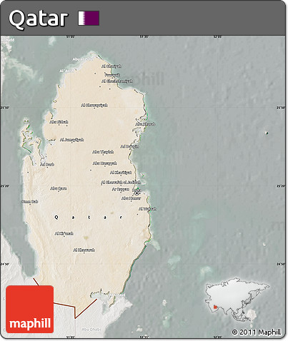 Satellite Map of Qatar, lighten, semi-desaturated