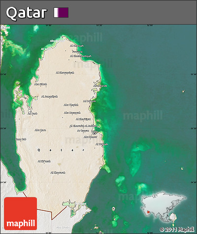 Satellite Map of Qatar, lighten, semi-desaturated, land only