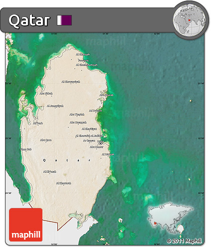 Satellite Map of Qatar, single color outside