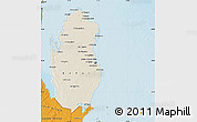 Shaded Relief Map of Qatar, political outside, shaded relief sea