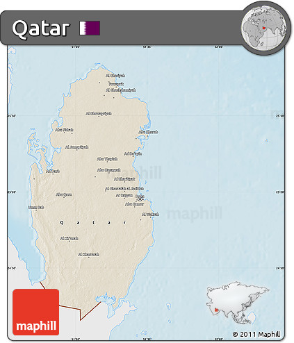 Shaded Relief Map of Qatar, single color outside