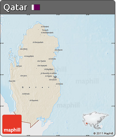Shaded Relief Map of Qatar, single color outside