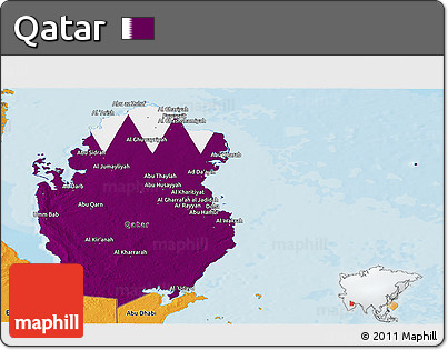 Flag Panoramic Map of Qatar, political outside, flag aligned to the middle
