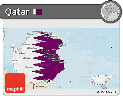 Flag Panoramic Map of Qatar, satellite outside, bathymetry sea