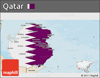 Flag Panoramic Map of Qatar, satellite outside, bathymetry sea