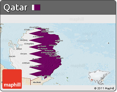 Flag Panoramic Map of Qatar, satellite outside, bathymetry sea