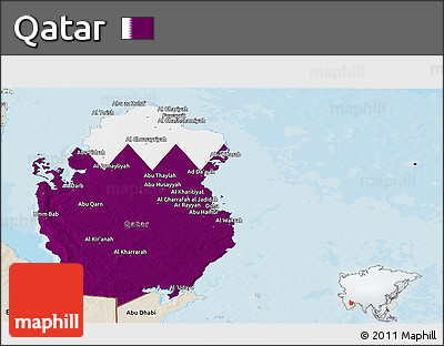 Flag Panoramic Map of Qatar, shaded relief outside, bathymetry sea, flag rotated