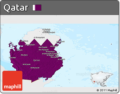 Flag Panoramic Map of Qatar, single color outside, bathymetry sea, flag rotated