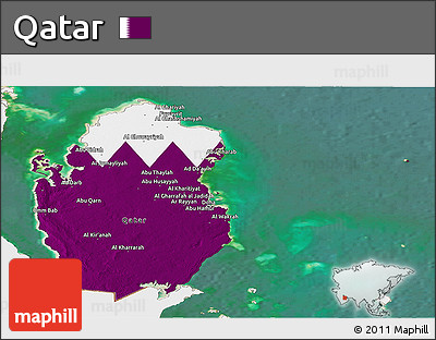 Flag Panoramic Map of Qatar, single color outside, satellite sea, flag rotated