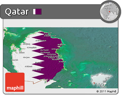 Flag Panoramic Map of Qatar, single color outside, satellite sea